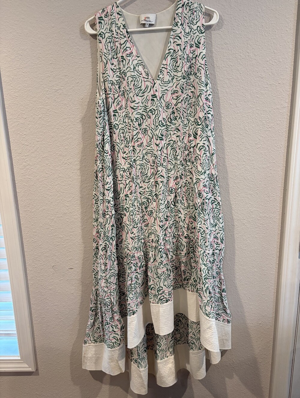 3•1 Phillip Lim Womens Classic Casual White Green Pink Printed Midi Dress SZ 12